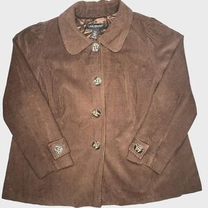 Lane Bryant Jacket Womens 18/20 Brown Corduroy Belt Back Button Front Lined Y2K